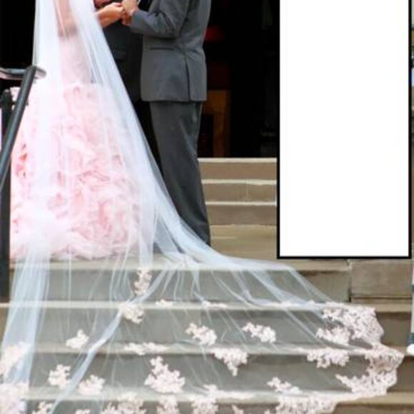 Vera Wang Pink Wedding Full Ball Gown w/ Fitted Bodice Size 1 VEIL INCLUDED - Picture 3 of 13